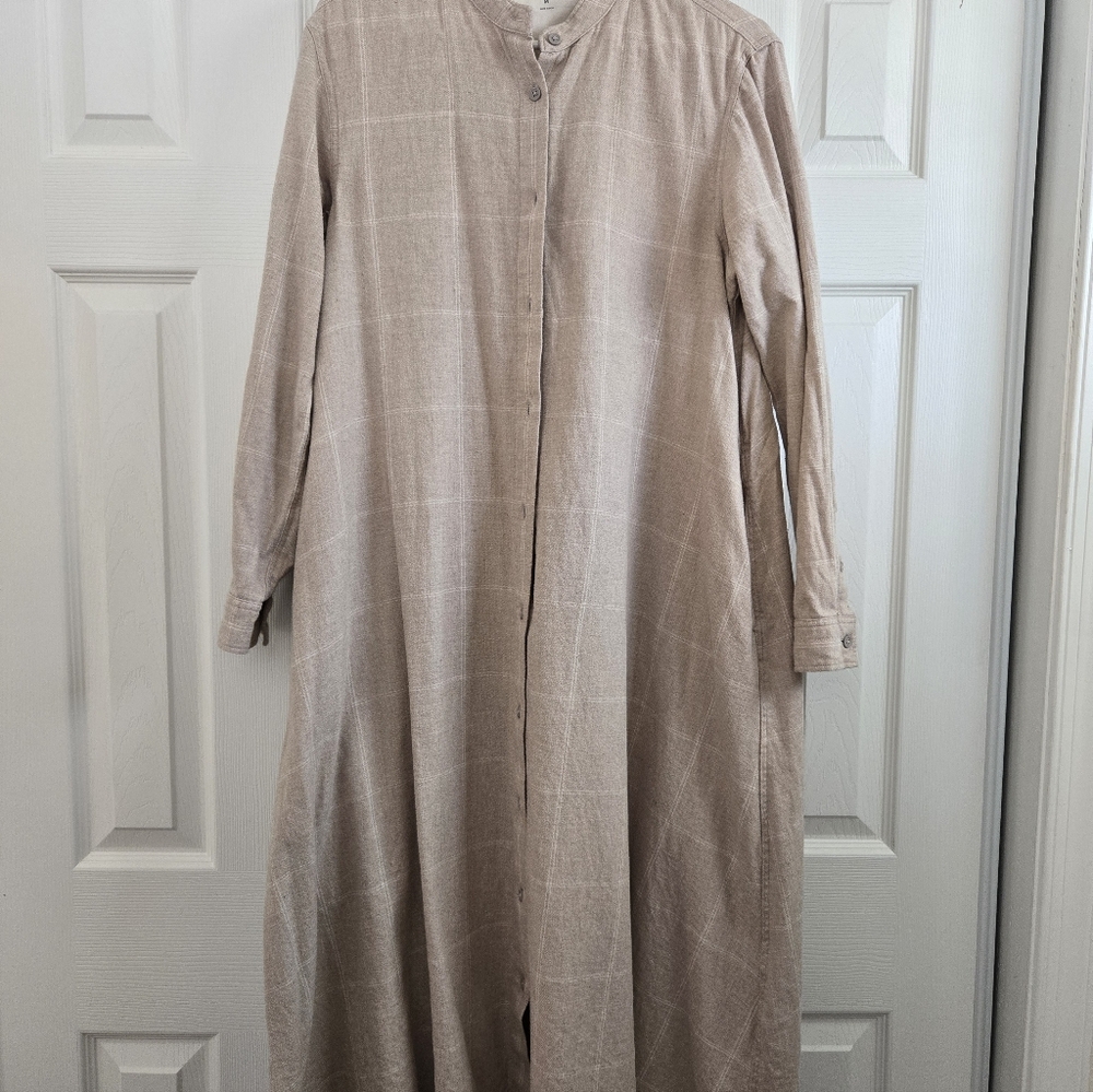 Muji Japan Cotton Flannel Shirtdress Button-Up Dress In Beige Check Size M